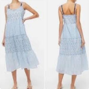 J Crew Tiered Blue Floral Patchwork Pattern Cotton Sundress Size Large